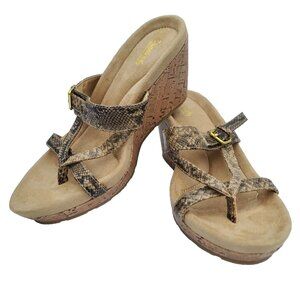 Tony Little Cheeks Fit Body Wedge Sandals Shoes Sz 10 Tan Faux Snake NWOB